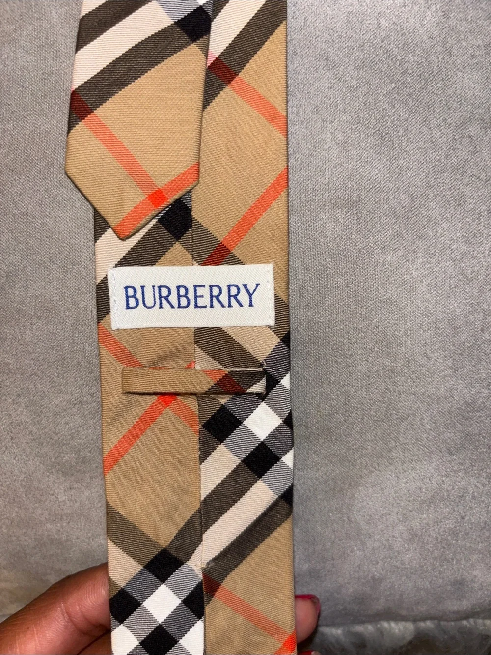 Burberry Sand Check Skinny Tie in Beige, Black and Red